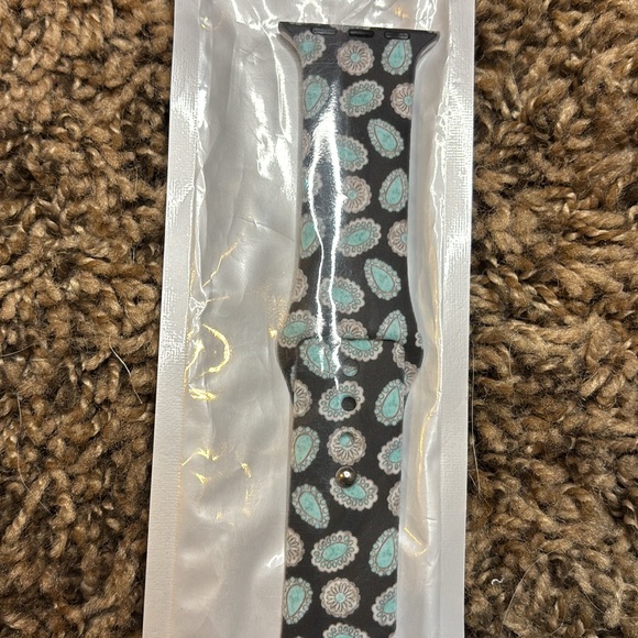Apple Watch Band with Black and Teal Paisley Design - Picture 1 of 1